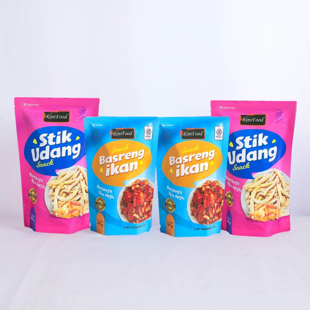 

RINI FOOD PAKET CEMILAN VIRAL ISINYA 2 STIK UDANG 100 GR DAN BASRENG IKAN PEDAS DAUN JERUK 100 GR