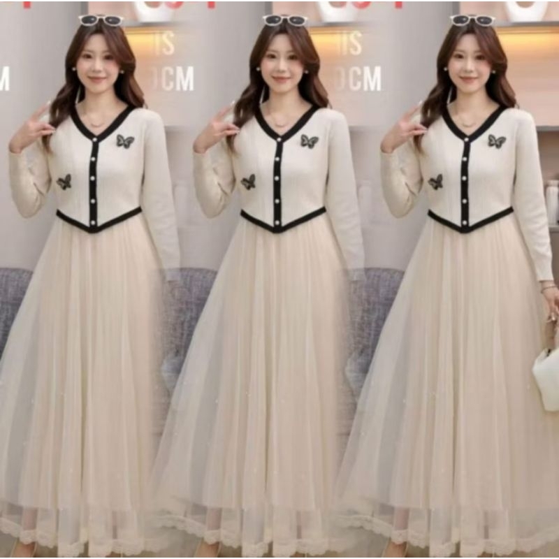SALE%Gamis Rajut Mix Tile Mutiara Premium