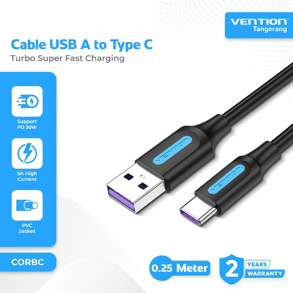 VENTION CORBC Kabel Data USB 2.0 to Type C Fast Charging 5A Fast Charging Support SPC Qualcomm QC 25