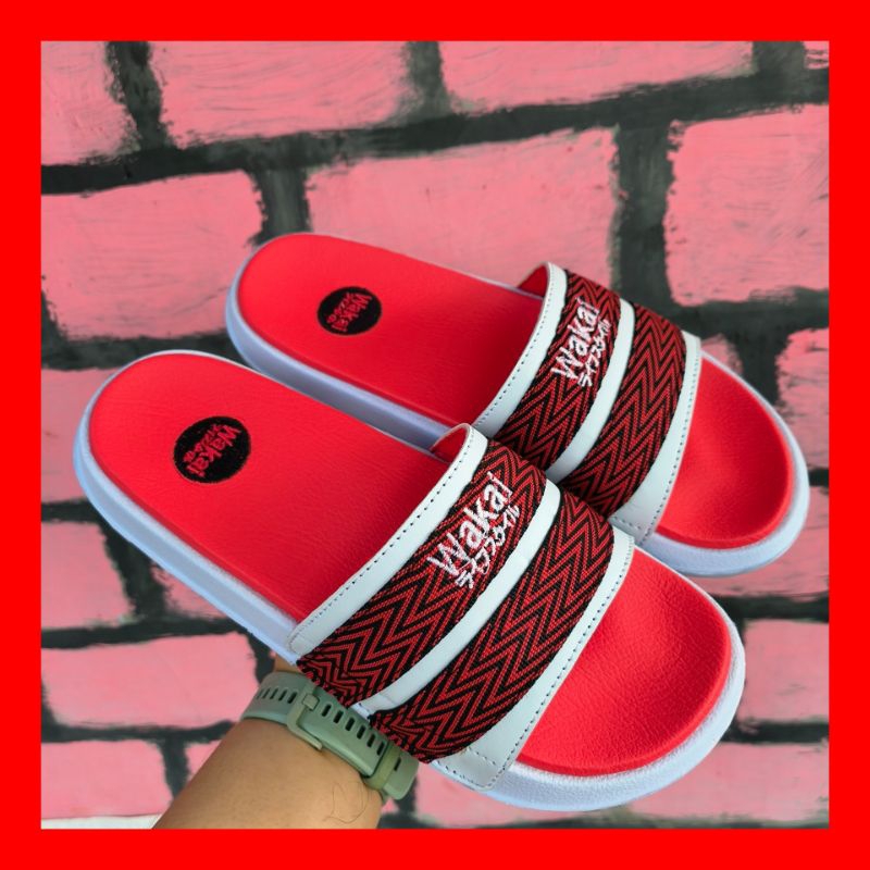 sandal selop wakai pria wanita paling keren supernyaman berkualitas tinggi b2 putih benasi merah