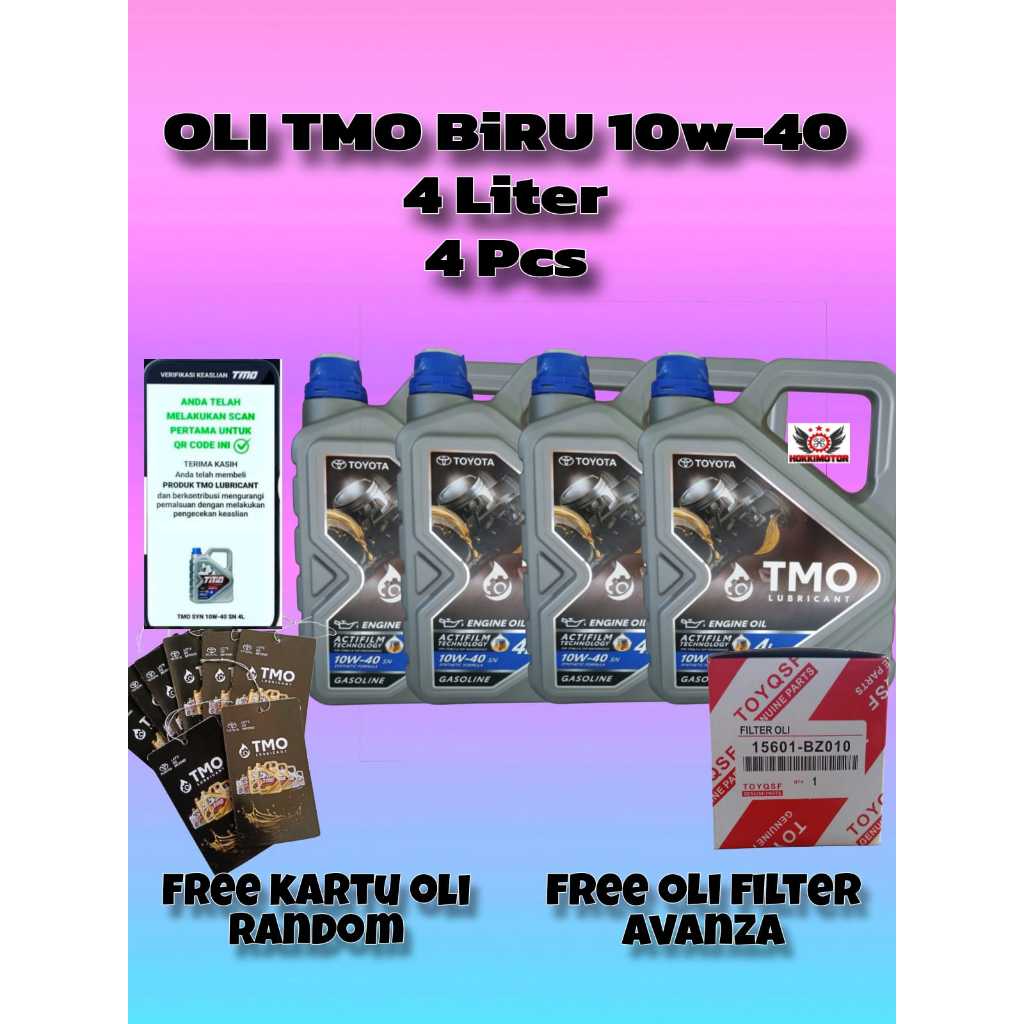 Oli Mesin TMO Biru10W-40  Bensin Original Scan Barcode 4 Liter 1 Dus 4 Pcs  Free Kartu Oli Random + 