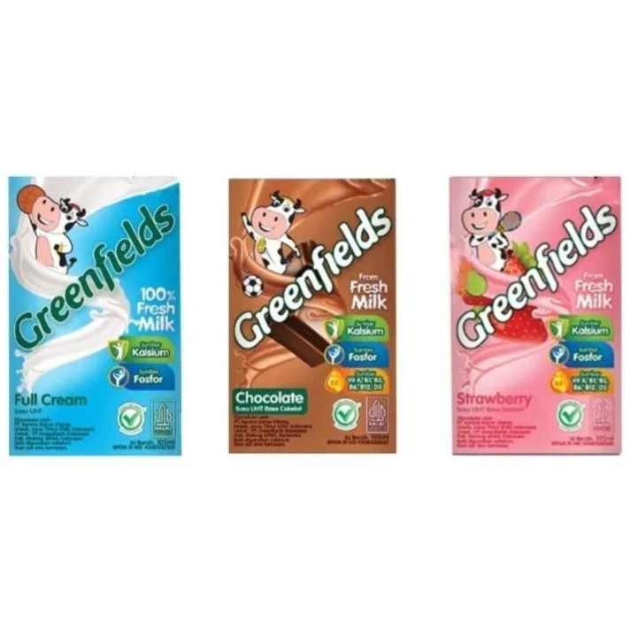 

Susu Greenfields UHT Full Cream /coklat/stowberi 105 mL x 1 Karton with Bubble