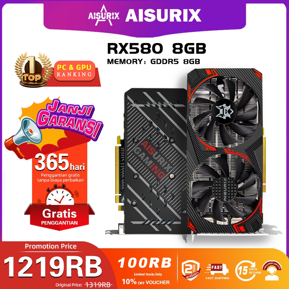 AISURIX VGA RX 580 8GB Radeon AMD VGA RX580 Gaming VGA Card GDDR5 256Bit 2048SP RX 580 VGA