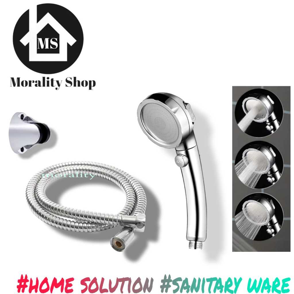 hand shower chrome set  selang stainless 19001 / kepala shower mandi plastik murah