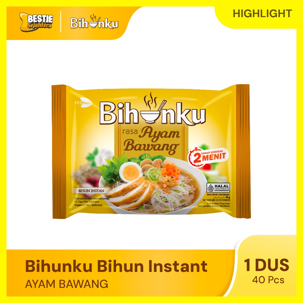 

Bihun Instan - Bihunku Instan - Rasa Ayam Bawang - 1 Karton - 40 Pcs - 55gr