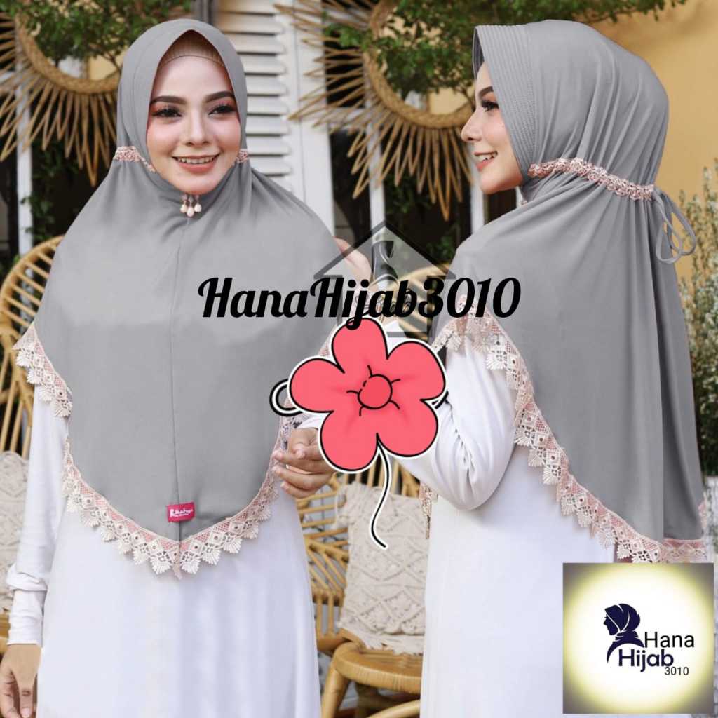 HANA.HIJAB3010....jilbab / kerudung / hijab instan bergo serut belakang renda jersey