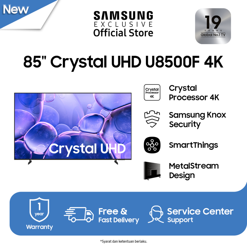 Samsung 85" Crystal UHD 4K U8500F Smart TV | Crystal Processor 4K | SmartThings | UA85U8500FKXXD