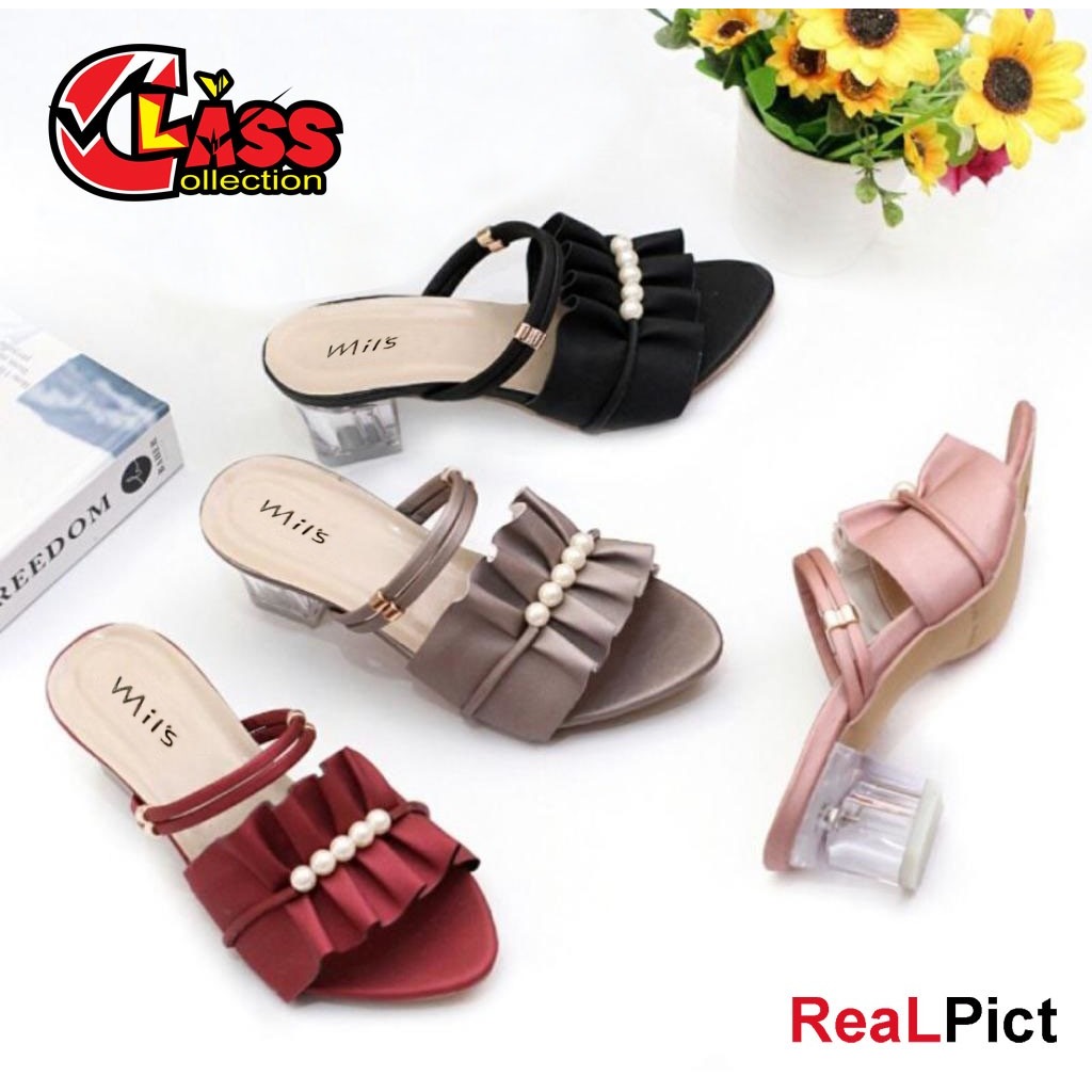 Sendal Hak Kaca Anak Mawar / Sandal Pesta Anak Perempuan Dan Dewasa Hak Kaca Rempel Mutiara