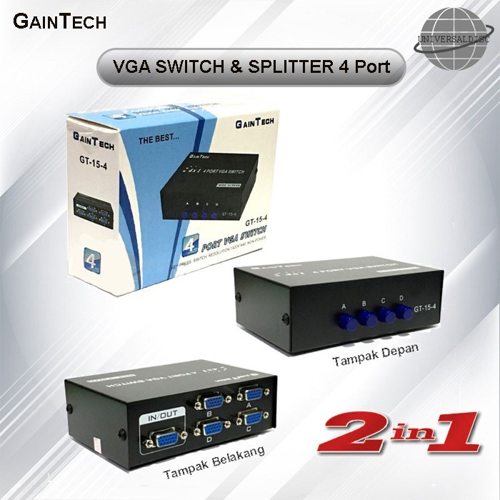 VGA SWITCH 4 PORT VGA 1 OUTPUT TO MONITOR / Alat Pasang VGA External Thunderbolt 4