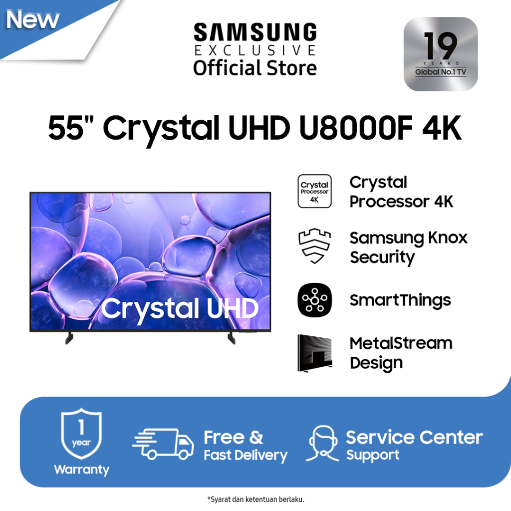 Samsung 55" Crystal UHD 4K U8000F Smart TV | Crystal Processor 4K | SmartThings | UA55U8000FKXXD