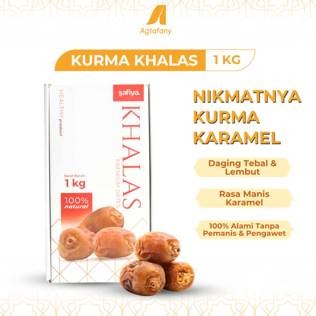 

Kurma Khalas 1 Kg Safiya | Kurma Kholas Manis Legit Premium Oleh Oleh Haji dan Umroh