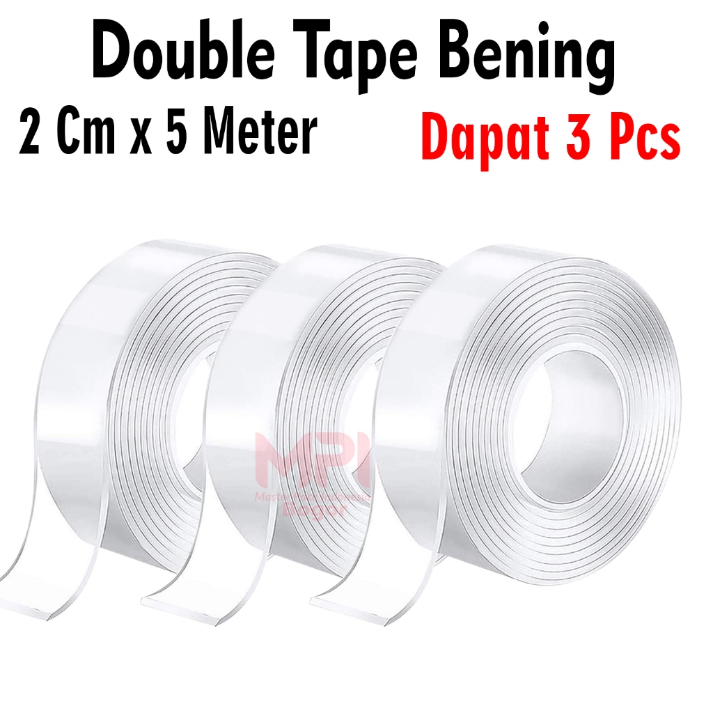 

3 PCS - Double Tape Bening 2 cm x 5 Meter - Double Tape 3M Super Kuat - Nano Tape Bening