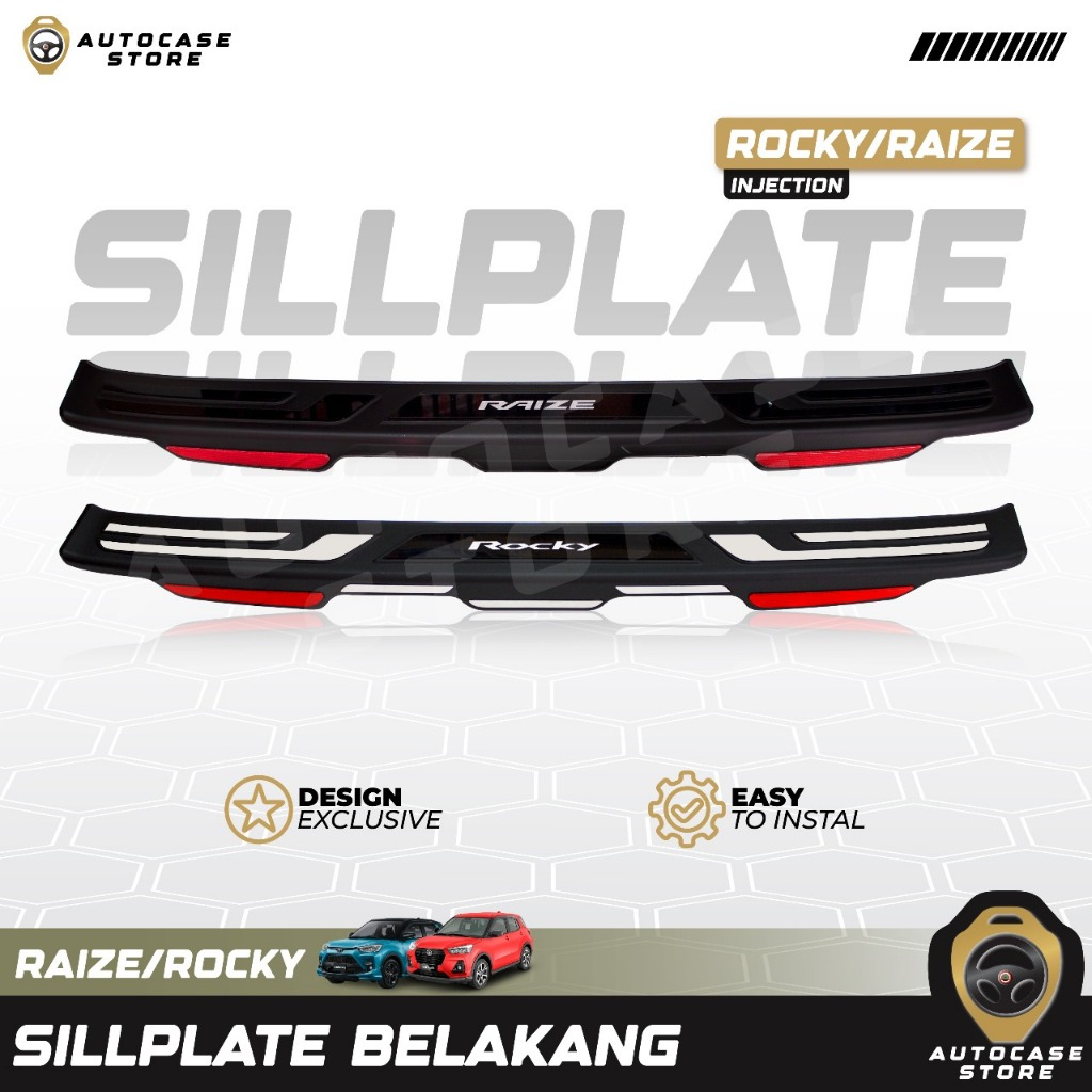 SILLPLATE BELAKANG BAGASI RAIZE/ROCKY 2021-2025 UP FULL BLACK/LIST PUTIH PNP AKSESORIS MOBIL
