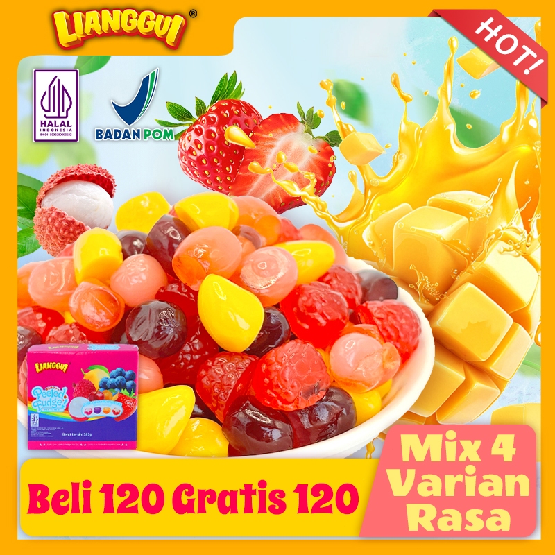 

Lianggui - Peeled Fudge Mix Fruit Permen 240pcs Halal Candy Stroberi Mangga Jeruk Mix Rasa