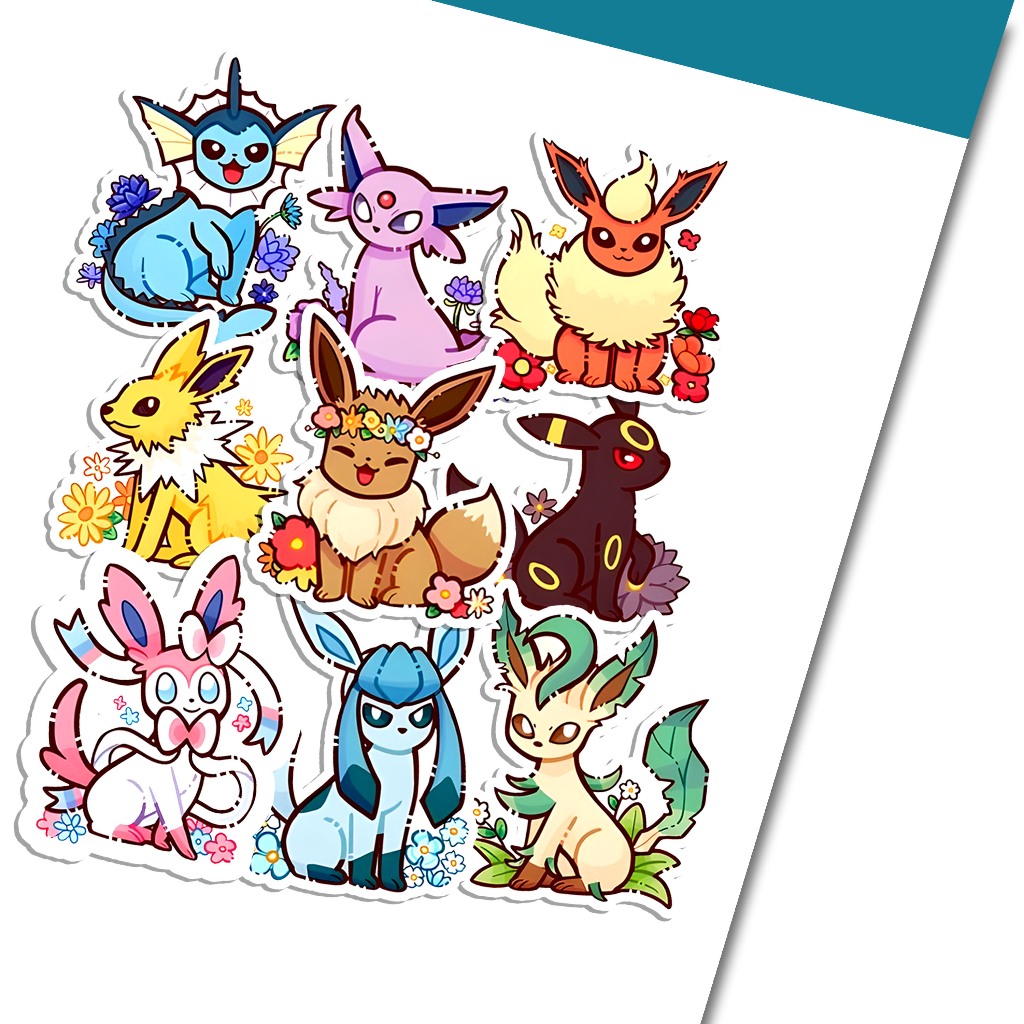 

Sticker Anime Pokemon Eevee Evolution Aesthetic Stiker Waterproof (9pcs)