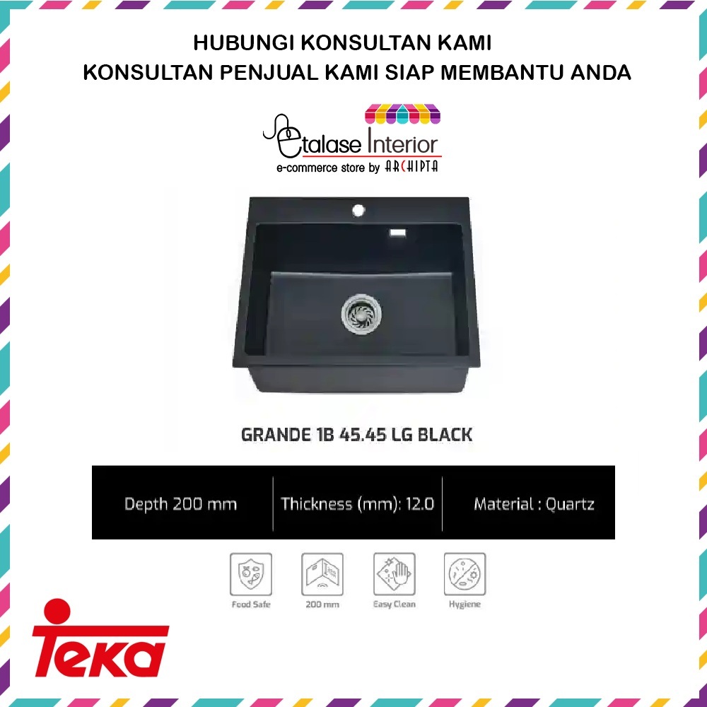 Teka Linea Wastafel Granit Bak Cuci Piring/ Kitchen Sink Grande 1B 75.45 LG Black, Grande 1B 55.45 L