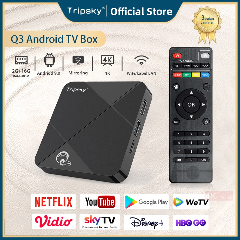 Tripsky Miniq3 Android Tv Box 2G Ram 16G Rom Android 9 Os Smart Tv Box 4K Hd Stb Android Tv Box