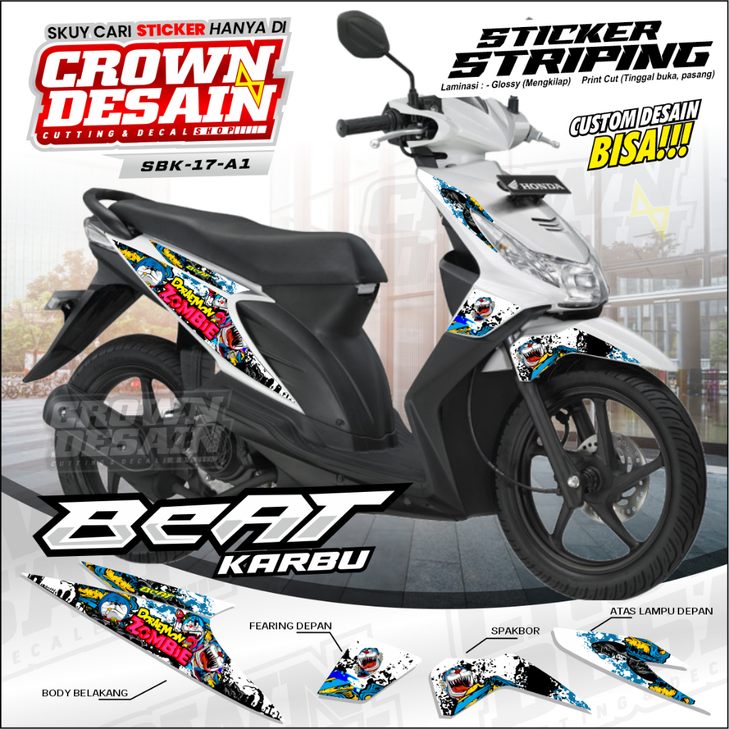 stiker striping beat karbu, striping honda beat karbu, custom desain, striping motor beat