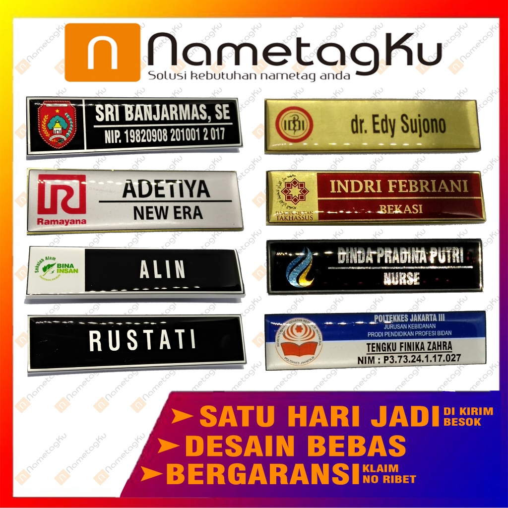 

Name Tag /Nama Dada /Akrilik-Kuningan-Stainless-Peniti-Magnet