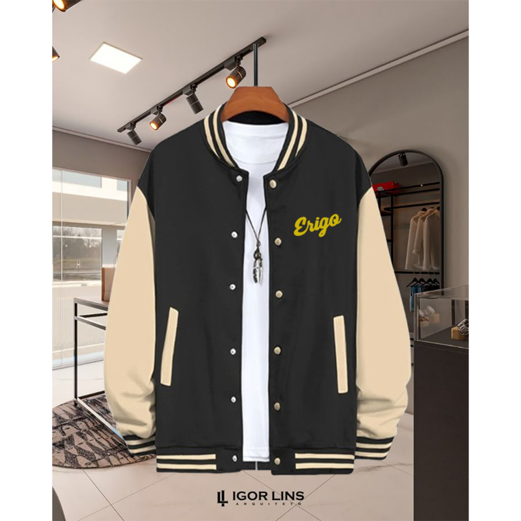 [ COD ] Jaket Baseball Varsity kancing  Logo Erigo Text Gold Jaket Varsity Kancing Premium Pria Wani