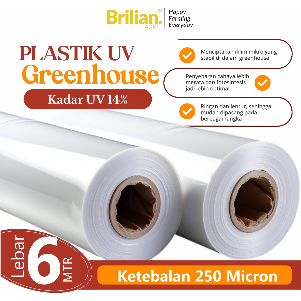 Plastik UV Green house Tebal 250 Mikron 14%  Lebar 6 Meter