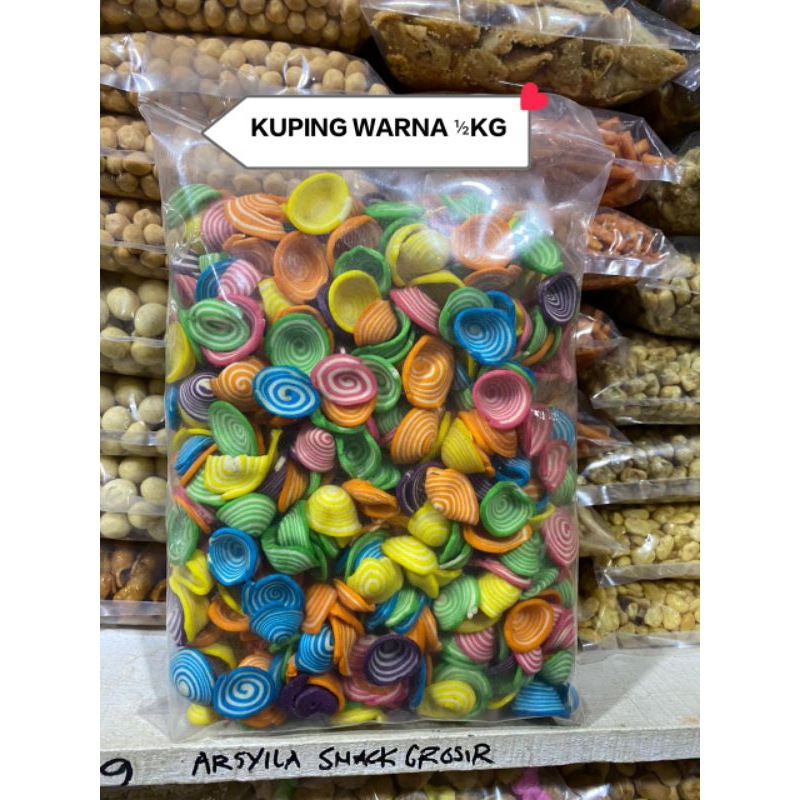 

Snack Kiloan Kuping Gajah Mini Rimbony Wrna Warni Manis Kemsan 500gr