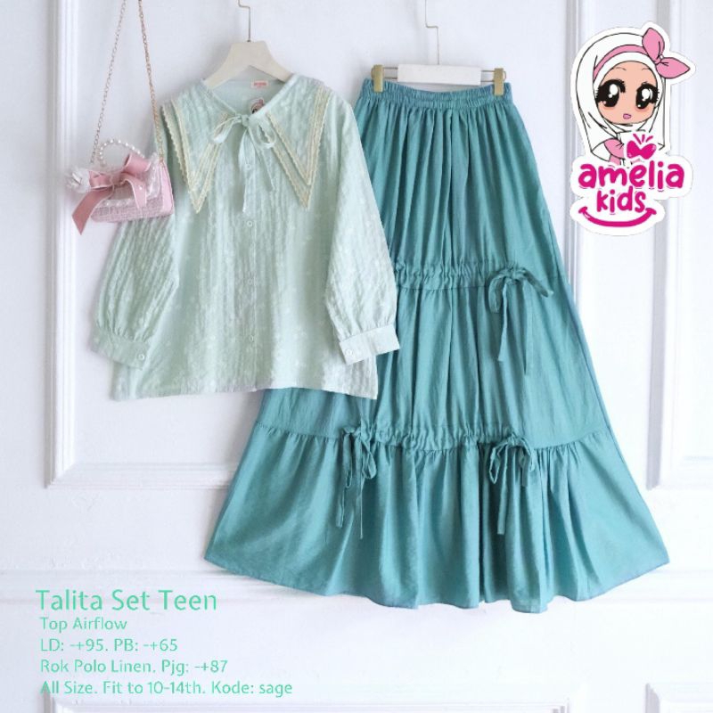 [ ata.id kids ] Talita Set Teens Rok Linen Blouse Airflow By Amelia Kids