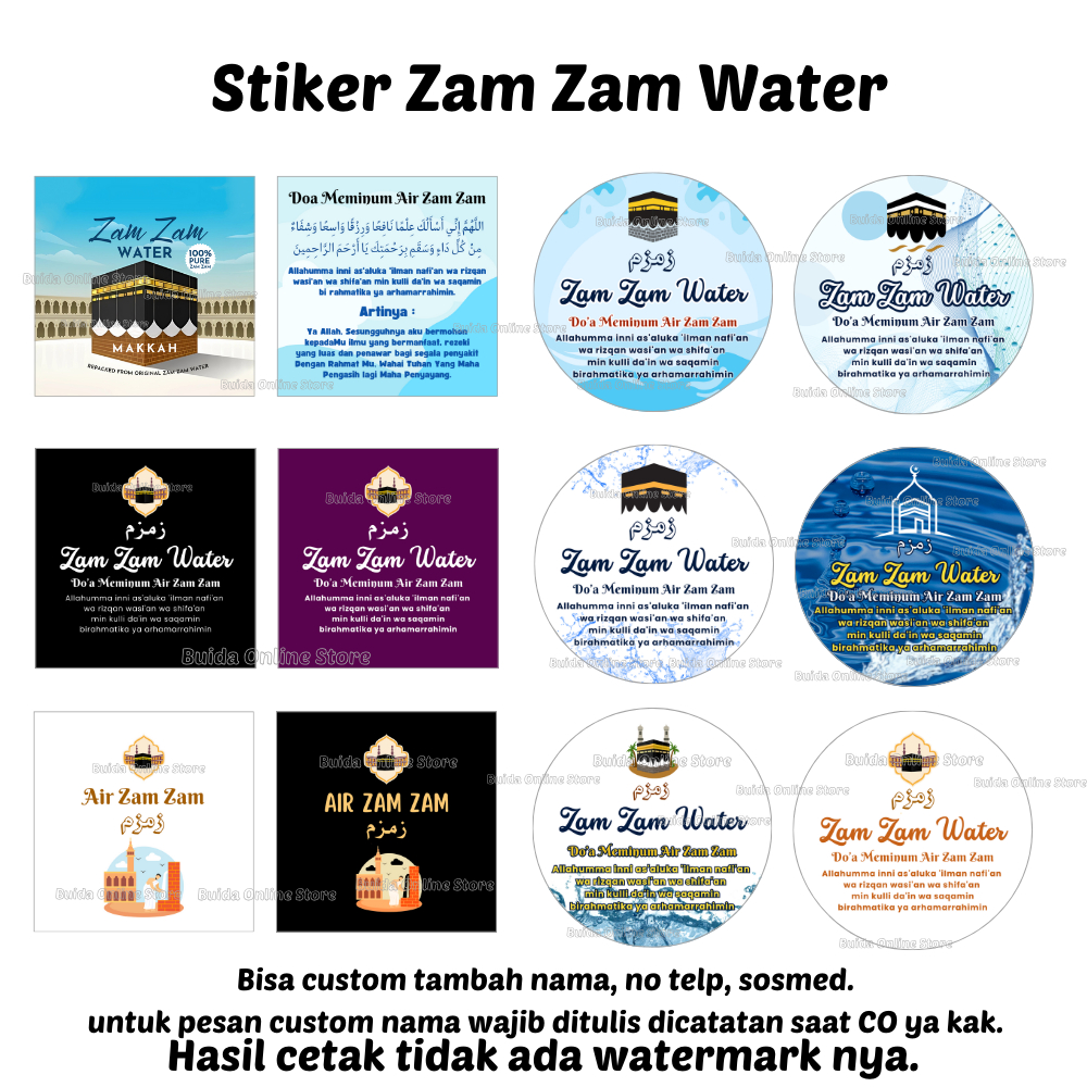 

Stiker Zam Zam Water Sticker Air ZamZam Label Kemasan botol cup bingkisan oleh oleh haji umroh hampers souvenir bulat 100% pure repacked from original Makkah jerigen dan doa meminum air zamzam