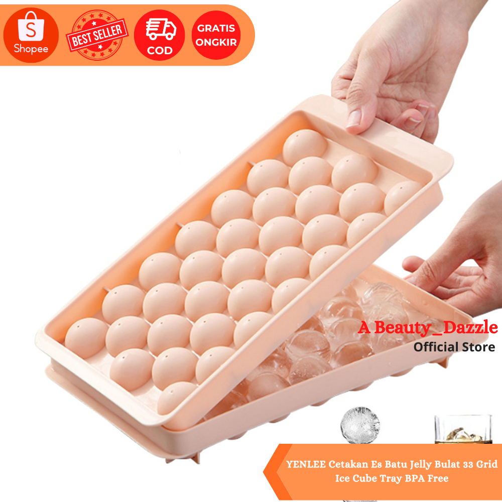 Cetakan Es Batu Jelly Bulat 33 Grid Ice Cube Tray BPA Free / Cetakan Es Batu Bola 3D dengan Tutup