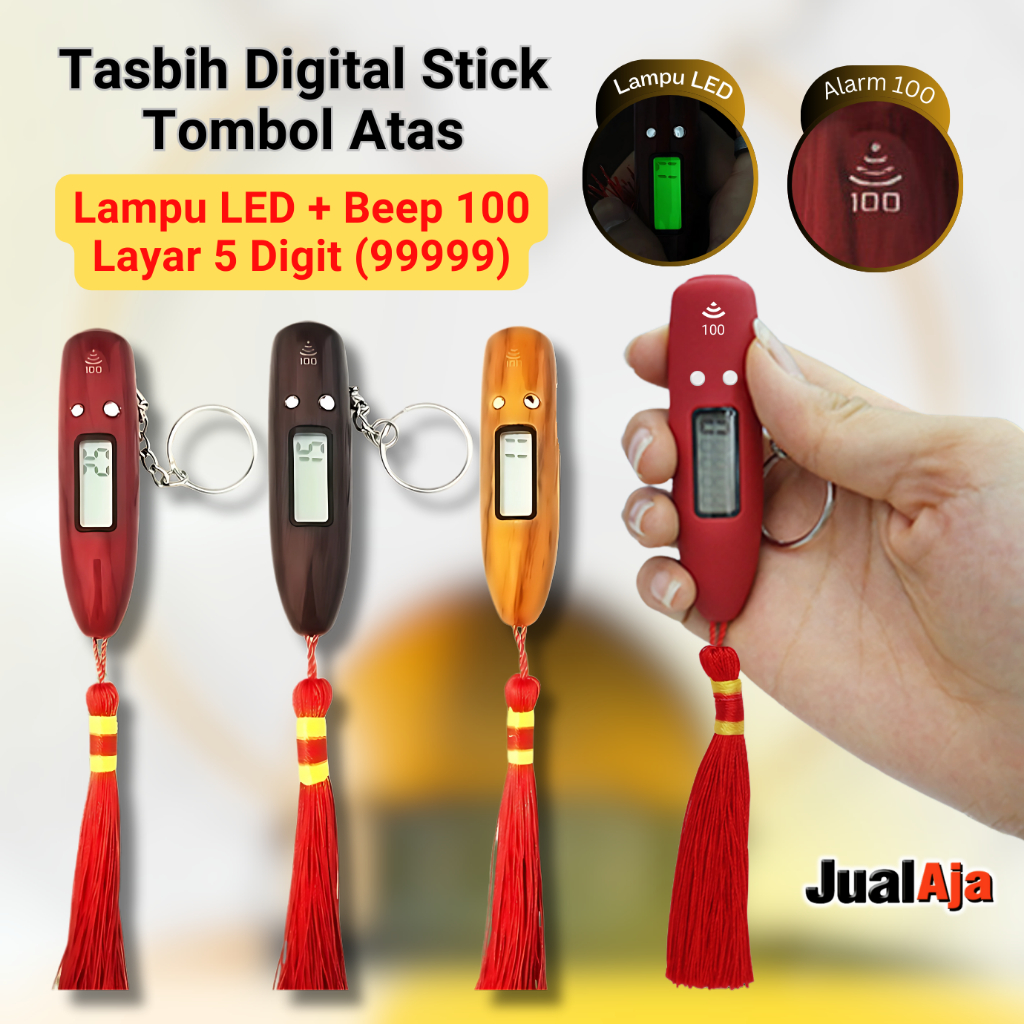 Tasbih Digital Motif Kayu Aesthetic Bunyi 100 Lampu LED Cantik Zikir Cincin Tasbeh