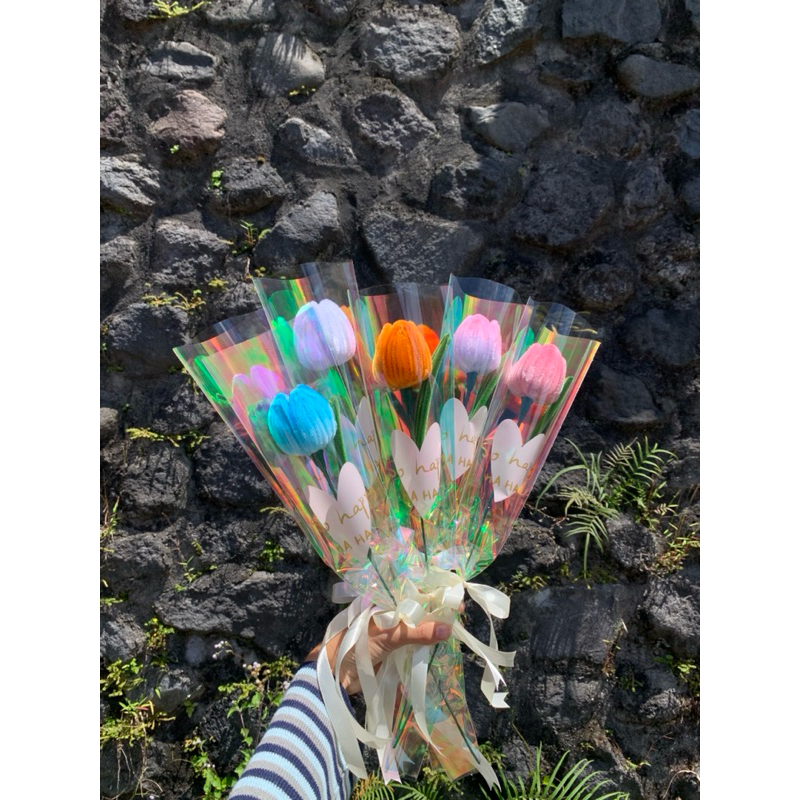 buket bunga kawat bulu tulip/buket bunga kawat bulu hologram/buket bunga kawat bulu mini/buket bunga