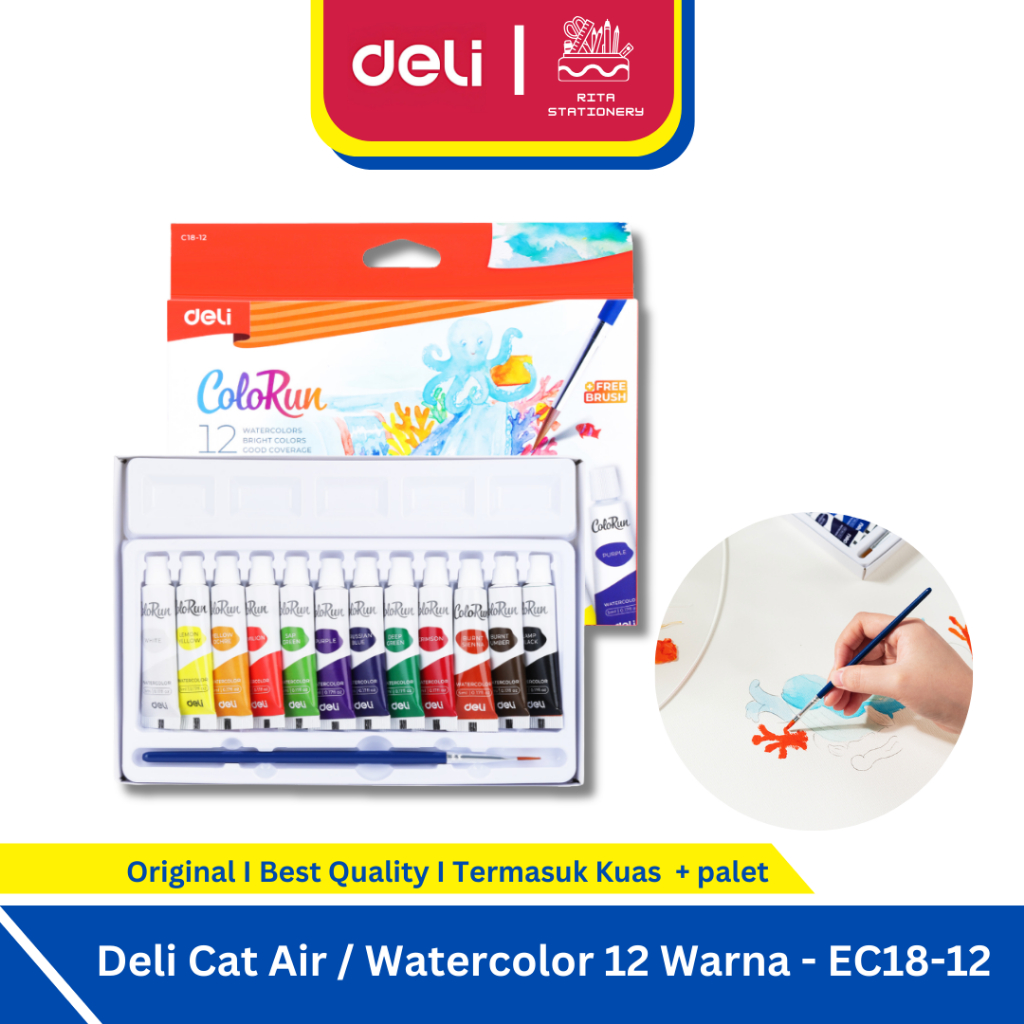 

Deli Cat Air / Watercolor 12 Warna Termasuk Kuas dan Palet- EC18-12