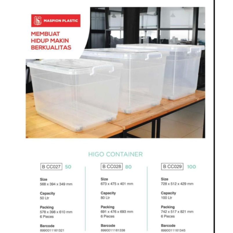 HIGO CONTAINER / BOX CONTAINER TRANSPARAN MASPION / BOX PENYIMPANAN