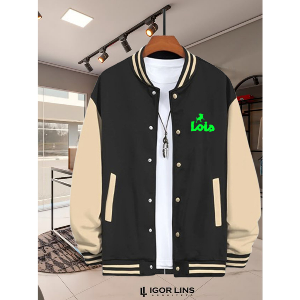 [ COD ] Jaket Baseball Varsity kancing Logo Lois Text Sabilo Jaket Varsity Kancing Premium Pria Wani