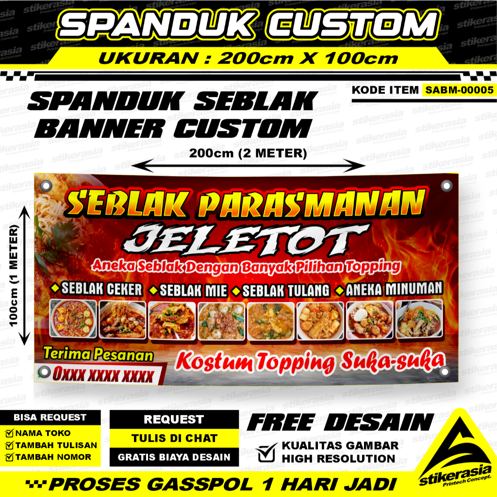 JASA CETAK SPANDUK CUSTOM SEBLAK PARASMANAN CETAK BANNER CUSTOM WARUNG MAKANAN KULINER BANNER SEBLAK