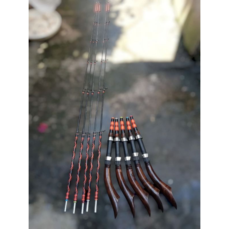 joran timbang reel gagang kayu sonokeling