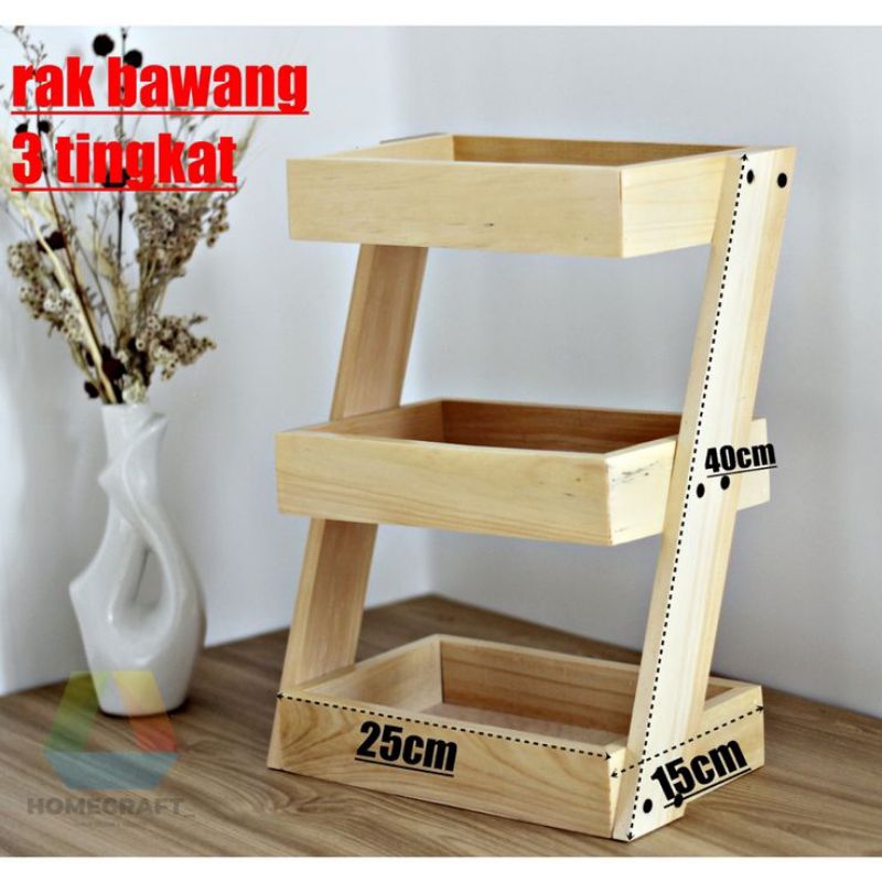 rak bawang kayu 3 susun rak serbaguna