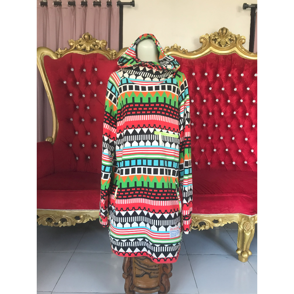 Hoodie Tunik Motif Etnik Warna-warni