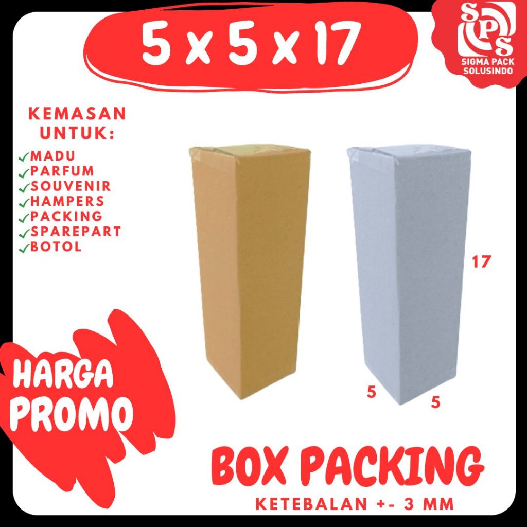 

Box 5x5x17 Kardus A1 Packing Karton Dus Kotak Kemasan kosmetik Souvenir Jamu Sparepart Obat Madu