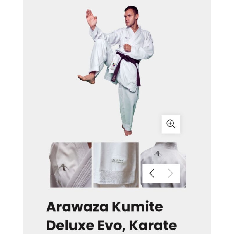 arawaza deluxe evo white series karate baju tanding kumite