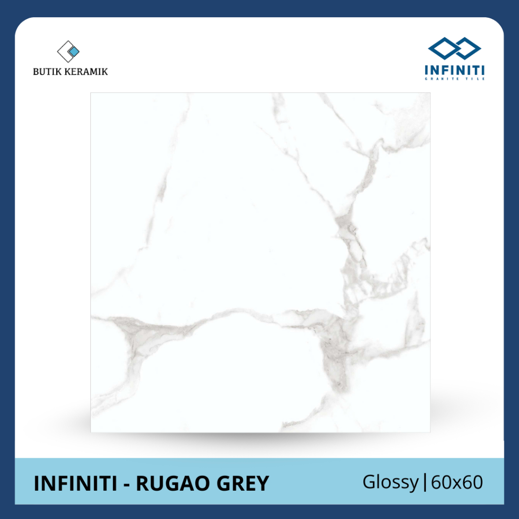 Granit 60x60 Glossy | Infiniti | Rugao Grey | Glossy | Grade A / KW 1 | Keramik Lantai I Keramik Mot