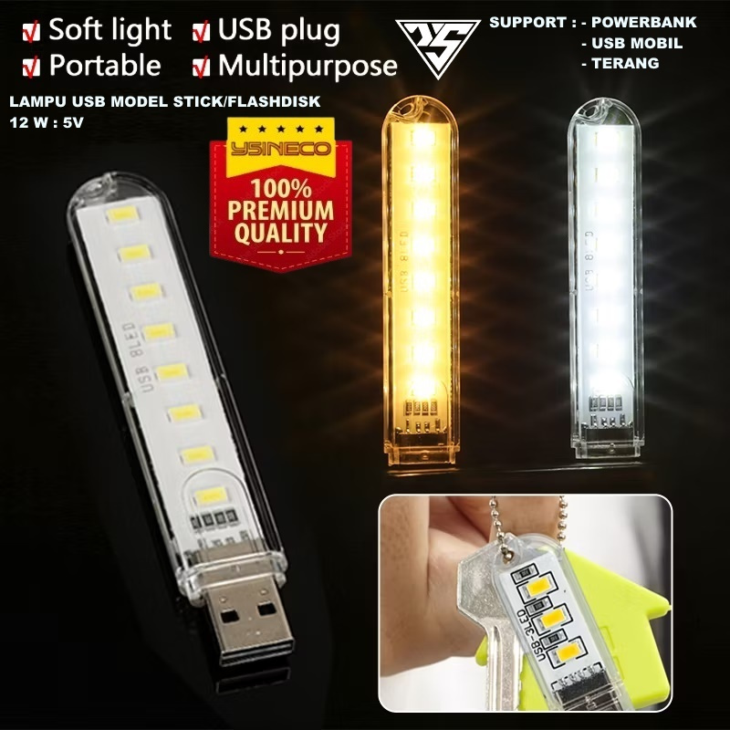 USB LED Lampu Baca Mini Portable 8 LED SMD 5730 12W 5V Super Terang Serbaguna (Putih)