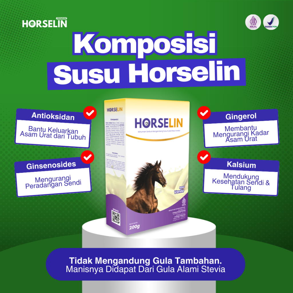 

Obat Asam Urat Susu Kuda HORSELIN atasi Asam Urat Sudah Bersertifikat Halal MUI dan BPOM (200gr) Susu Bubuk