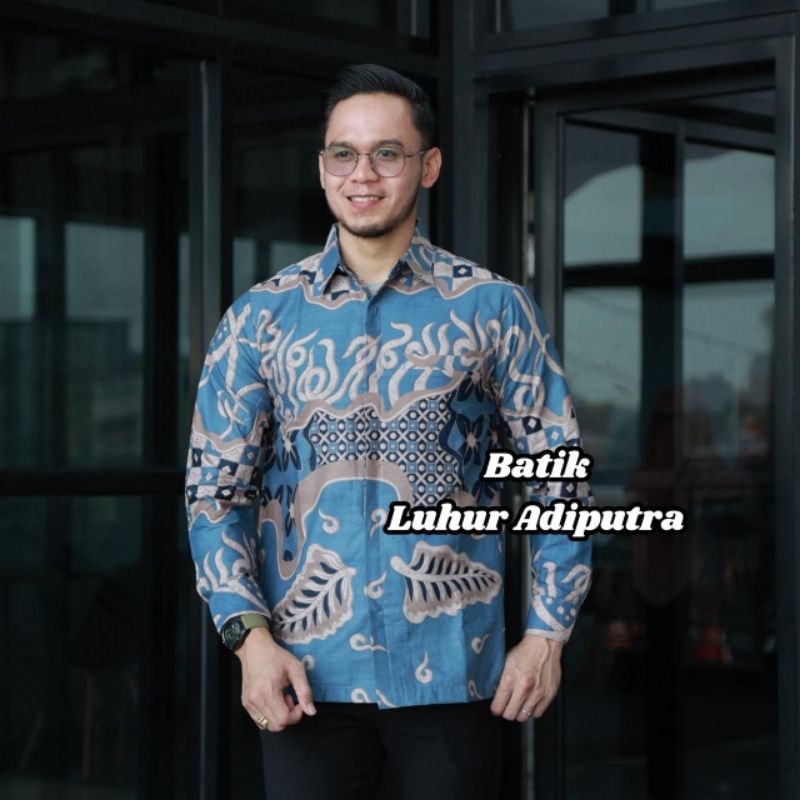 Dedaunan denim kemeja batik pria furing katun premium Luhur Adiputra
