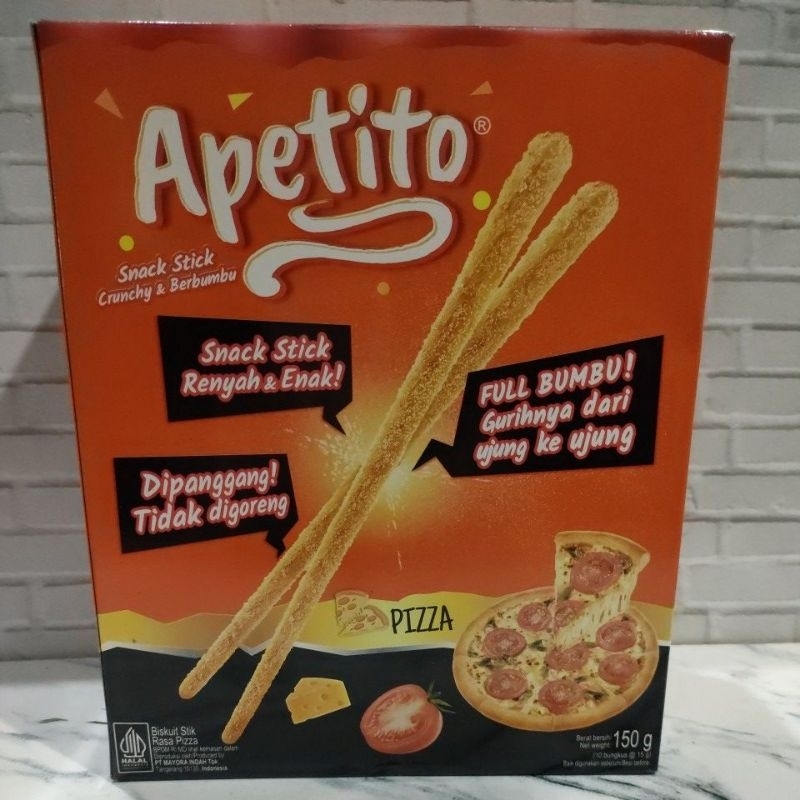 

Apetito Snack Stick Berbumbu | Biskuit Stik rasa pizza | 1 kotak isi 10 bungkus + bonus 1 pcs