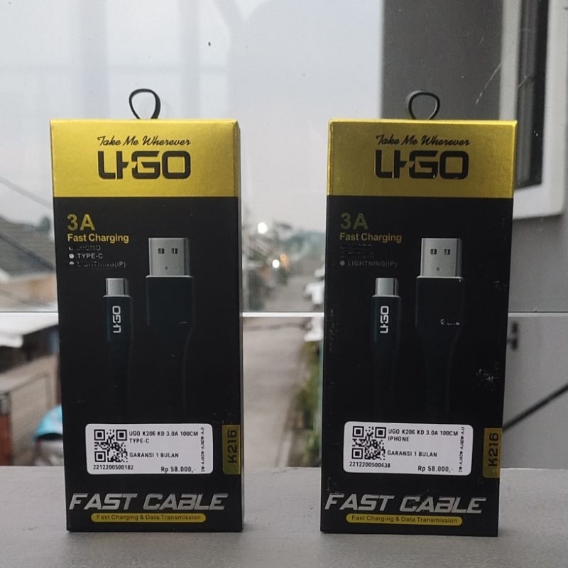Kabel Data UGO K206 100CM 3.0A Kabel Charger UGO K215 Fast Charging Type-C - Cable, Handphone