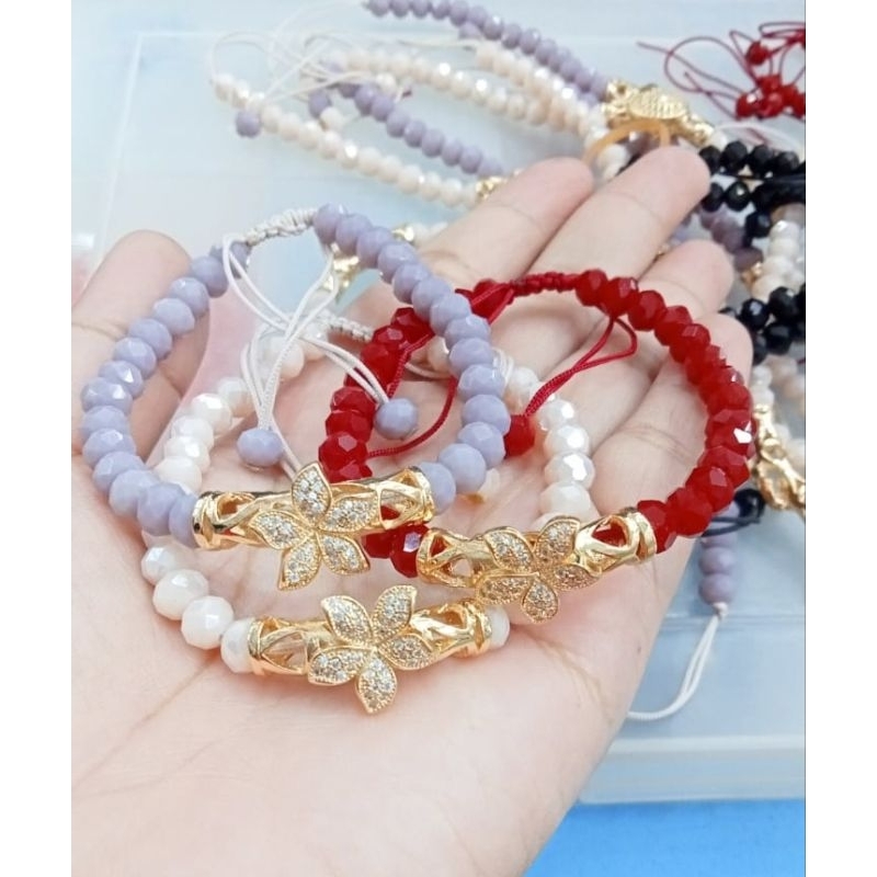 Gelang tali bola2 xuping liontin kolong panjang,tali satin,gelang tali serut.