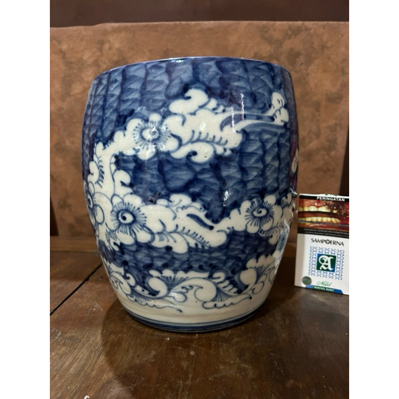 Keramik China Kuno Dinasty Guci Pot Biru Putih Antik Lukis