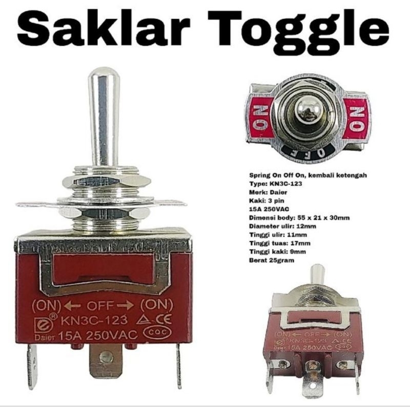 SAKLAR TOGGLE SWITCH TOGGLE 3KAKI SPRING 15A
