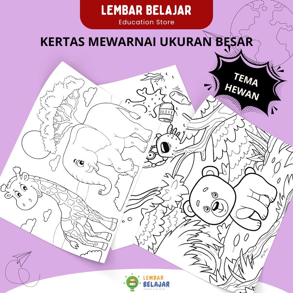 

LEMBAR BELAJAR Kertas Mewarnai Anak Tema Binatang Ukuran A3+ Mainan Edukasi Anak HVS 100Gsm